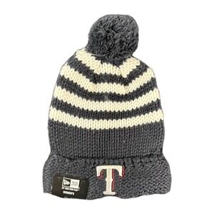 New Era Texas Rangers Knit Pom Beanie Hat Women's MLB‎ Official Navy Cream